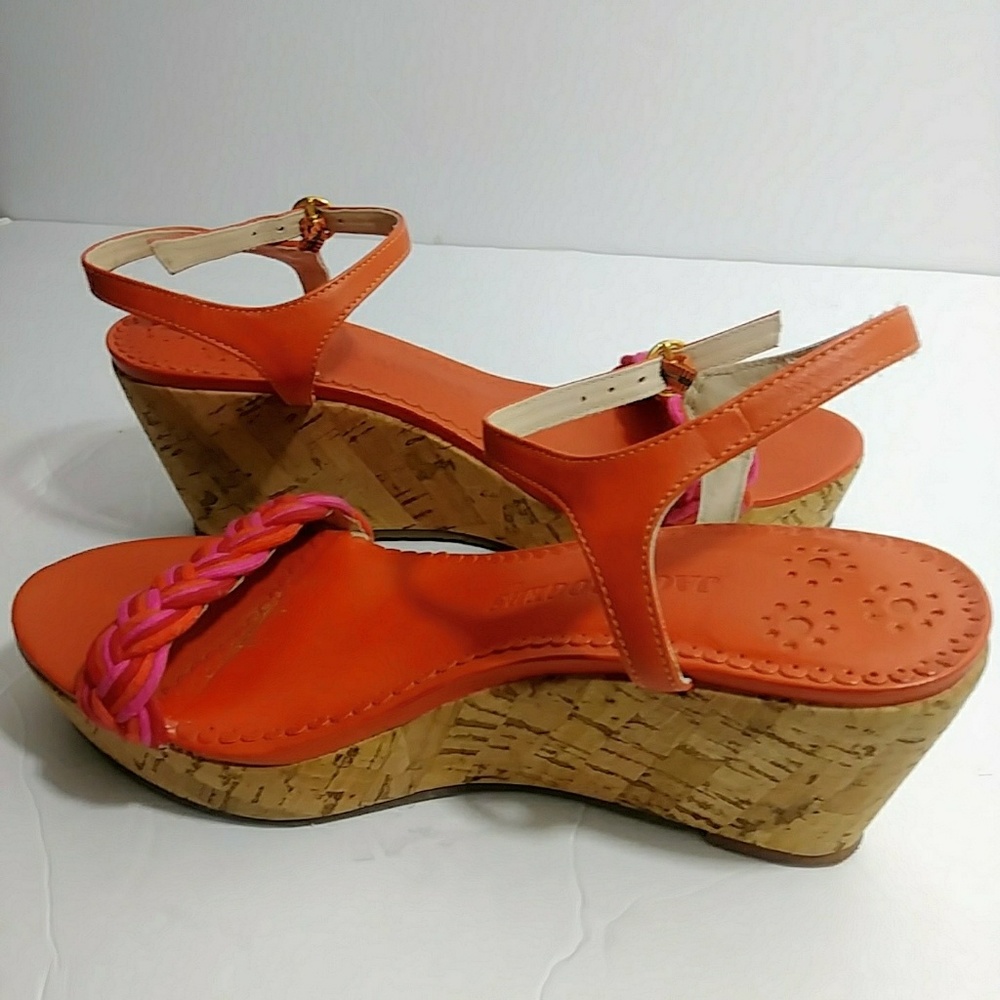 Jack Rogers orange and pink cork wedge sandal
